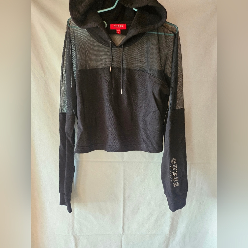 Guess cropped mesh hoodie in black XL
